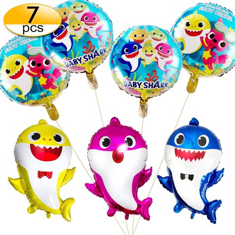 7 PCS Little Shark Balloons, Baby Cute Shark Party Supplies Foil Balloons for Baby Birthday ...