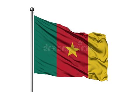 Flag Of Cameroon Waving In The Wind, Isolated White Background. Cameroonian Flag Stock Photo ...