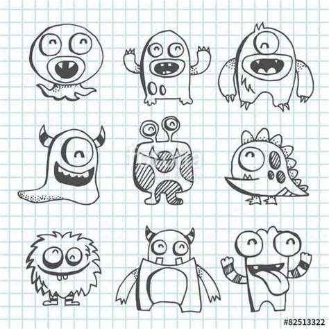 Vecteur : Monster Line Art Drawing | Dessin trait, Illustration monstre, Comment dessiner des ...