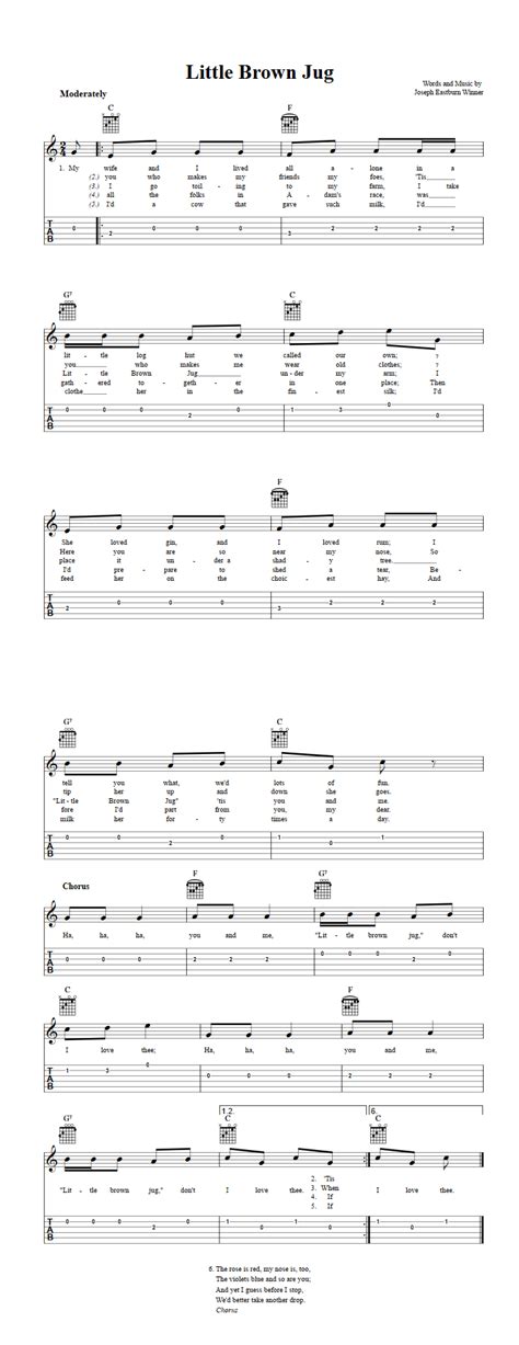 Little Brown Jug: Chords, Sheet Music, and Tab for Guitar with Lyrics