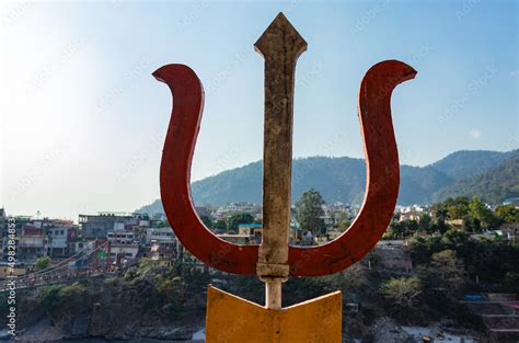 indian religious symbol trishul with mountain background Stock Photo ...