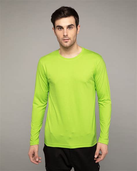 Buy Neon Green Plain Full Sleeve T-Shirt For Men Online India ...