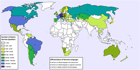 Number of German Speakers by Country and Official Status : r/MapPorn