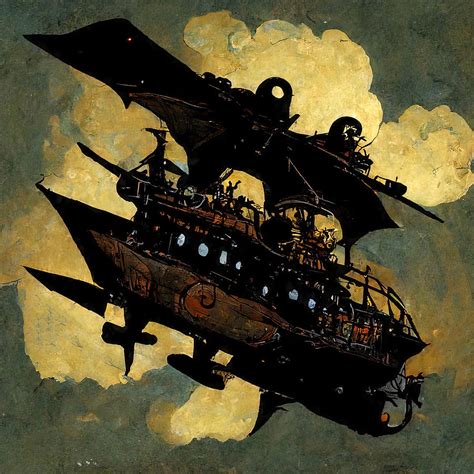 Steampunk flying ship, 11 Painting by AM FineArtPrints - Pixels