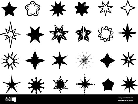 Star shapes set. Different stars black silhouettes, christmas sparkle ...