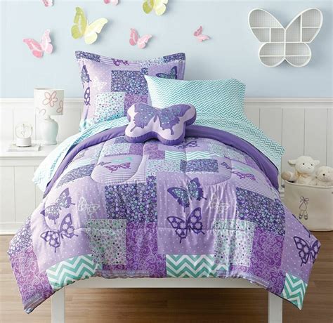 6pcs Kids Twin Butterfly Bedding Cover Set Purple Teal Bed in a Bag Girls Room #Mainstays ...