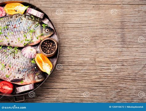 Fresh Raw Fish and Food Ingredients Stock Photo - Image of closeup ...