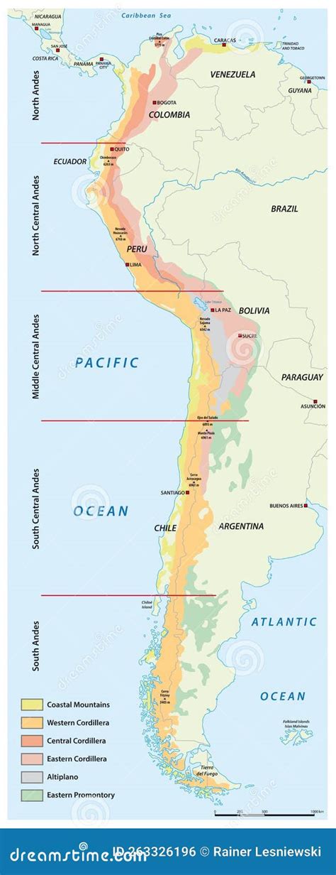 Map of the Divisions of the South American Mountains Andes Stock Vector - Illustration of ...