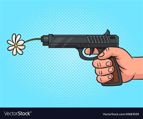 Gun shoots flower pop art Royalty Free Vector Image