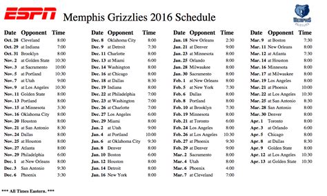 Memphis Grizzlies 2015 - 2016 Schedule | NDLoop