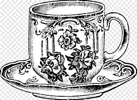 Teáscsésze rajz csészealj teáskanna, magas tea, fekete és fehér, kávéscsésze png | PNGEgg