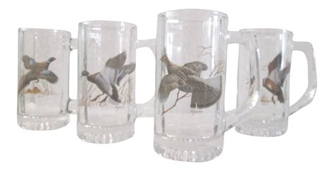 Wild Game Bird Glass Beer Mugs - Set of 4 | Chairish