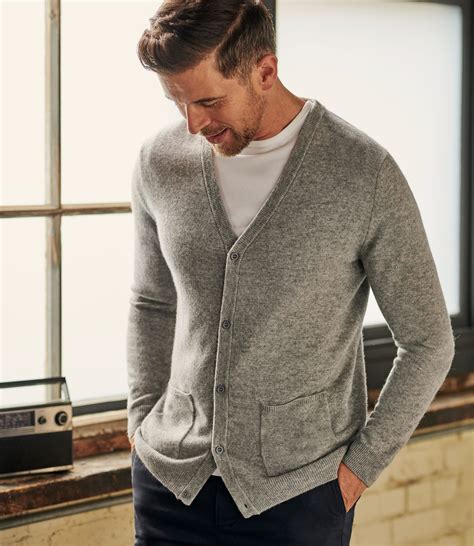 Grey Marl | Mens Pure Cashmere V Neck Cardigan | WoolOvers AU