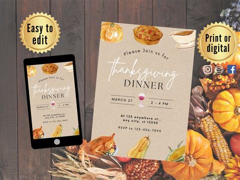 Editable Thanksgiving Dinner Invitation Let's Give Thanks - Etsy