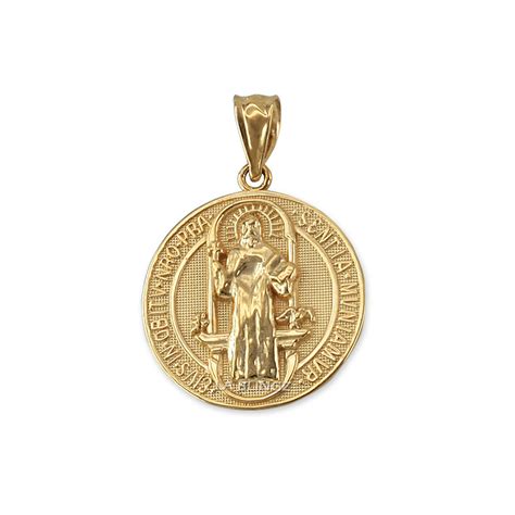 Solid Gold St. Benedict Reversible Medallion Charm Necklace