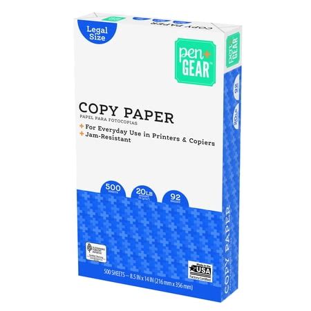 Pen+Gear Legal Size Copy Paper, 8.5x14", 92 Bright, 20lb, 500 Sheets - Walmart.com - Walmart.com