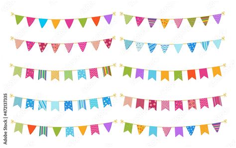 Pennants birthday decoration vector set. Birth day pennant flag hanging banner collection in ...