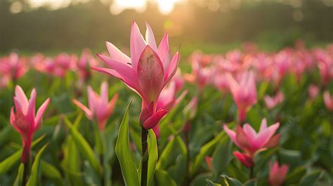 Siam Tulip Field Curcuma Alismatifolia Flower Background, Curcuma ...