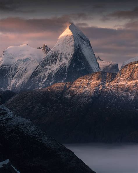 Breathtaking views of the highest mountain in southern greenland, the upper face of this ...