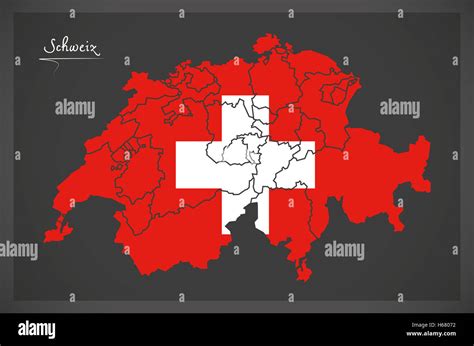 Switzerland map artwork with national flag colors illustration Stock ...