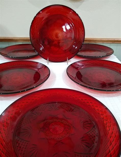 Arcoroc Luminarc Ruby Red 10 Inch Dinner Plates - Set of 6 - Made in France - Vintage Pressed ...