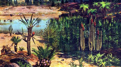 Mesozoic Era Cyads Gynosperm Plants Illustration by Zdenek Burian "Life Before Man," 1995 ...