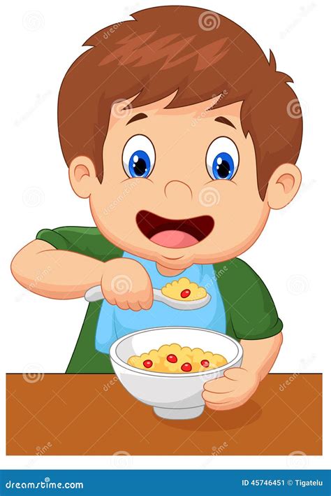 Boy Cartoon Is Having Cereal For Breakfast Stock Vector - Image: 45746451