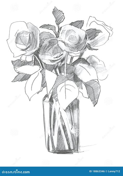 Pencil sketch rose in vase stock illustration. Illustration of painting - 18863346