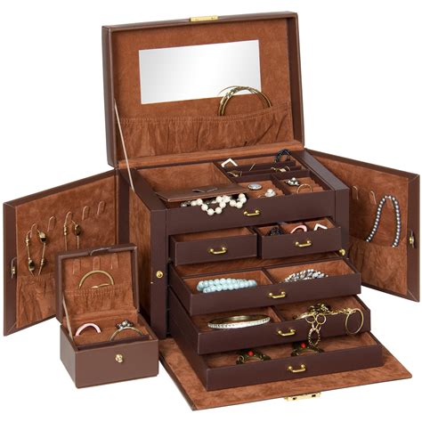 Best Choice Products - Leather Jewelry Box Organizer Storage With Mini ...