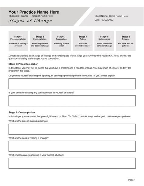 Stages of Change Worksheet PDF (Editable Fillable Printable)