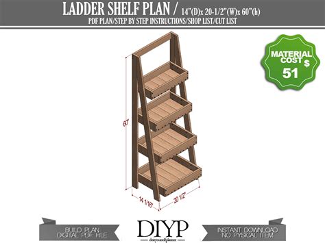 Digital PDF Build Plans for Wooden Ladder Shelf Woodworking - Etsy