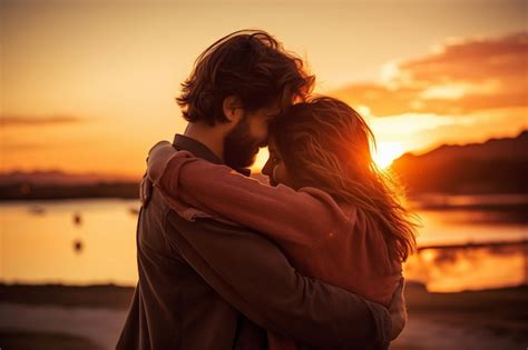 Premium AI Image | Romantic Couple Hug in Sunset