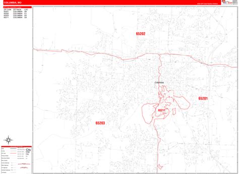 Columbia Missouri Zip Code Wall Map (Red Line Style) by MarketMAPS ...