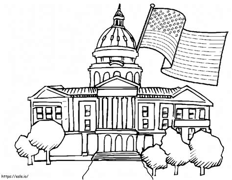 White House With US Flag coloring page