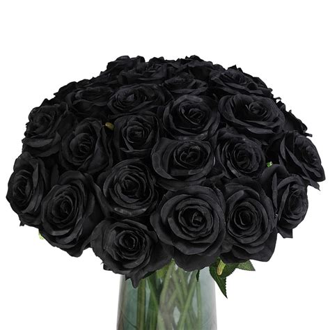 Veryhome Halloween Black Artificial Flowers Silk Black Roses Real Touch ...