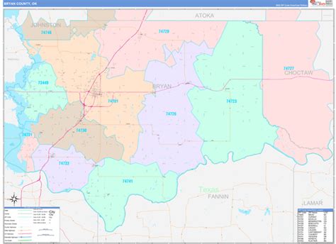 Bryan County, OK Wall Map Color Cast Style by MarketMAPS - MapSales