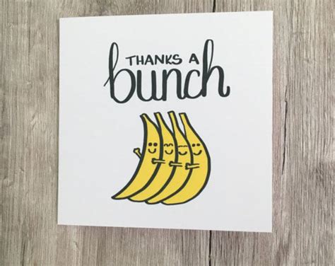 Thank You Card Thanks a Bunch Bananas Card, Thanks Card, Pun Card, Funny Thank You Note, Yellow ...