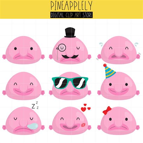 Cute Blob Fish, Expressions, Funny Face, Ocean, Fish Digital Clip Art for Planner Stickers ...