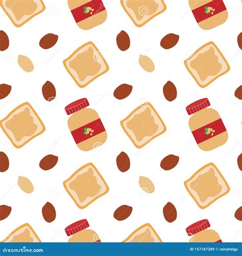 Cute Seamless Pattern with Peanut Butter, Toast and Peanuts on the ...