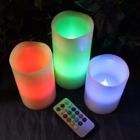 3pc LED Flameless Candles 4" 5" 6" Pillar 12 Color Changing w/ Remote ...