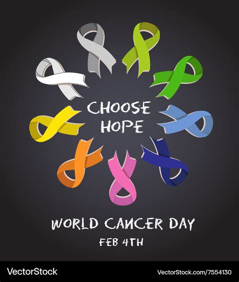 World cancer day colorful awareness ribbons Vector Image