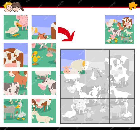 Premium Vector | Jigsaw puzzle game for kids with farm animals