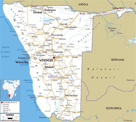 Large road map of Namibia with cities and airports | Namibia | Africa ...