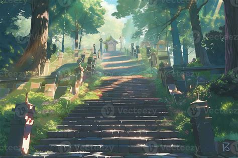 image of magical forest scene with lush greenery with anime style ...