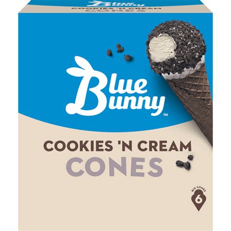 Blue Bunny Ice Cream Cones, Reduced Fat, Cookies 'N Cream, Big Cones 6 ea | Ice Cream Cones ...