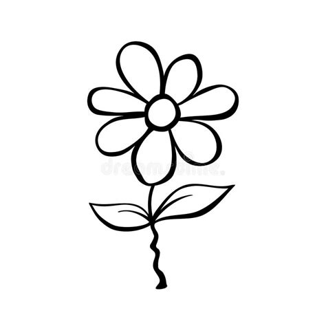 Hand Drawn Cute Flower on Stem. Clip Art, Black and White Stylized ...