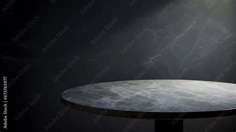 empty black marble table with dark black stone background for product ...