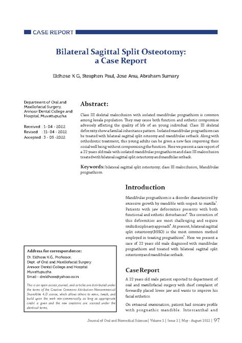 Bilateral Sagittal Split Osteotomy: a Case Report - Journal of Oral & Biomedical Sciences