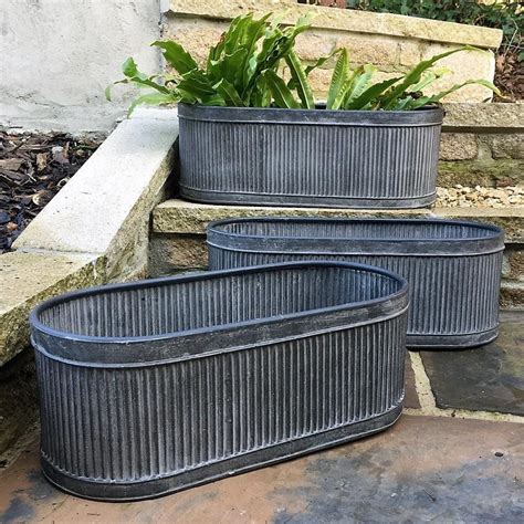 Rustic Galvanised Fluted Trough Set of 3 Tubs | Trough, Victorian front garden, Galvanized trough