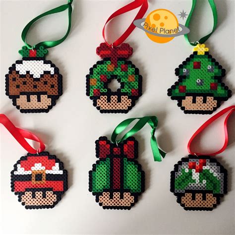 Mario Mushroom Perler Beads Sprite | Christmas Ornaments | by PixelPlanetShop on Etsy ...